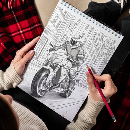 Racing Motorcycle Spiral Coloring Book: Indulge in 30 Whimsical Coloring Pages, Featuring Speedy Racing Motorcycles with Striking Designs
