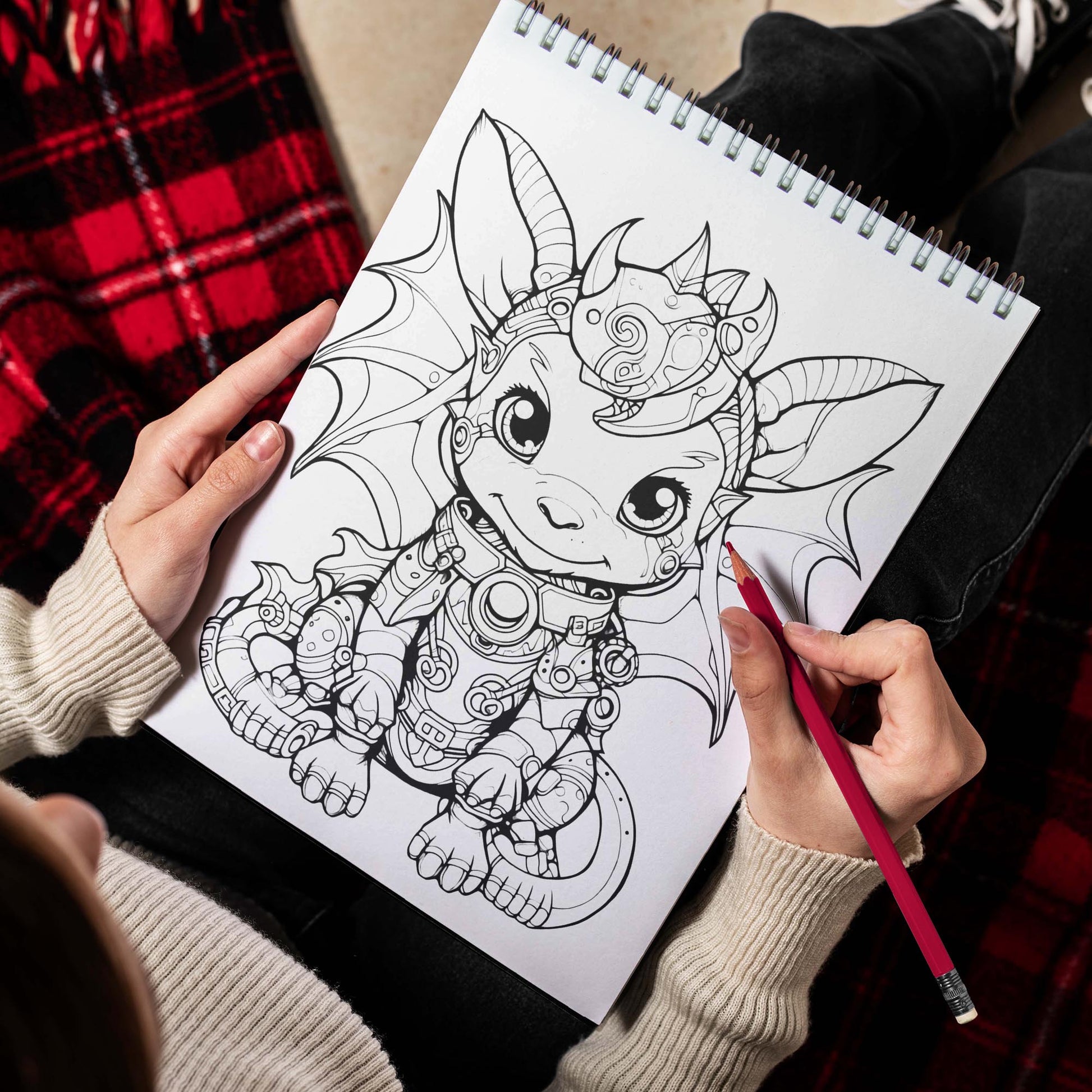 Baby Steampunk Dragon Spiral Bound Coloring Book: 30 Whimsical Coloring Pages of Baby Steampunk Dragons
