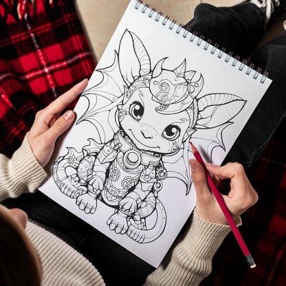 Baby Steampunk Dragon Spiral Bound Coloring Book: 30 Whimsical Coloring Pages of Baby Steampunk Dragons