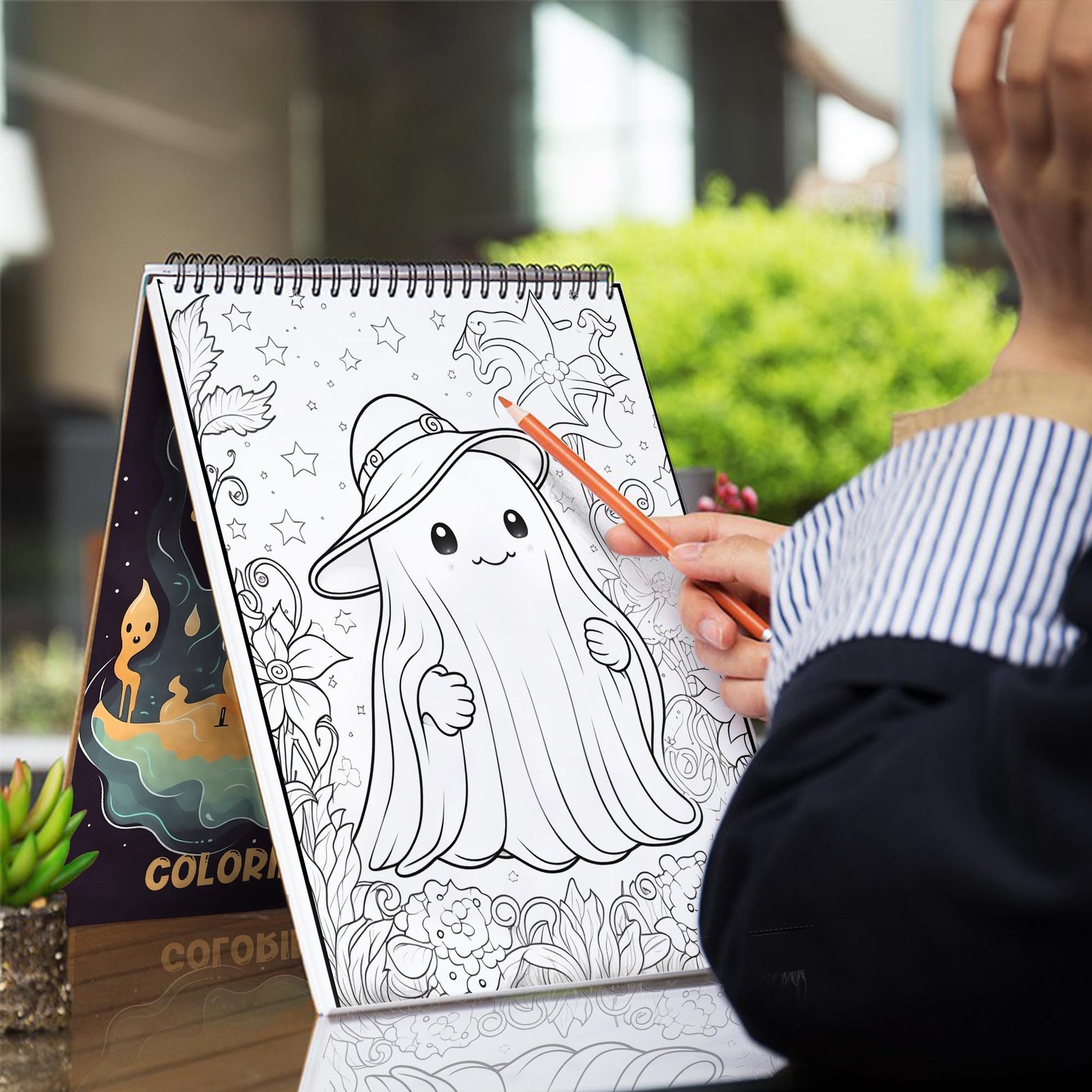 Cute Ghost Spiral-Bound Coloring Book: Embark on a Coloring Journey with 30 Page Featuring Cute Ghosts in Playful and Magical Settings
