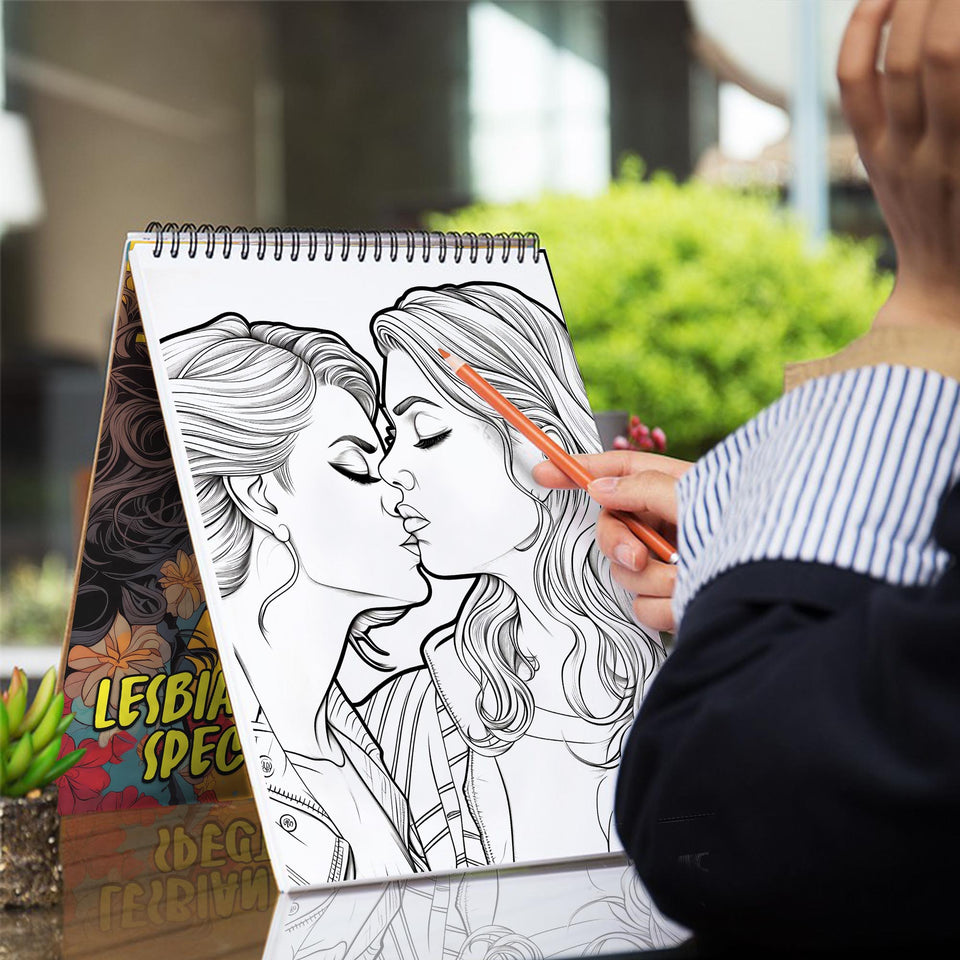 Lesbian Love's Spectrum Spiral Bound Coloring Book: 30 Charming Pages Filled with Heartfelt Moments of Lesbian Romance and Inclusivity