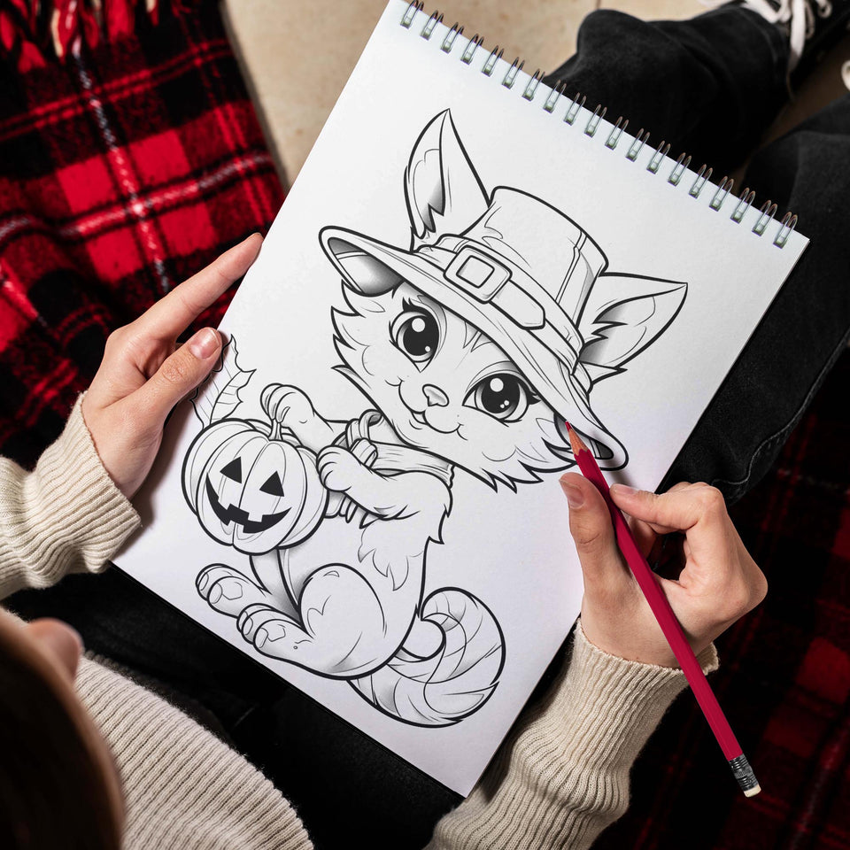Halloween Kitty Spiral-Bound Coloring Book: 30 Artistic Coloring Pages Inspired by the Whimsy of Halloween Kitties. 