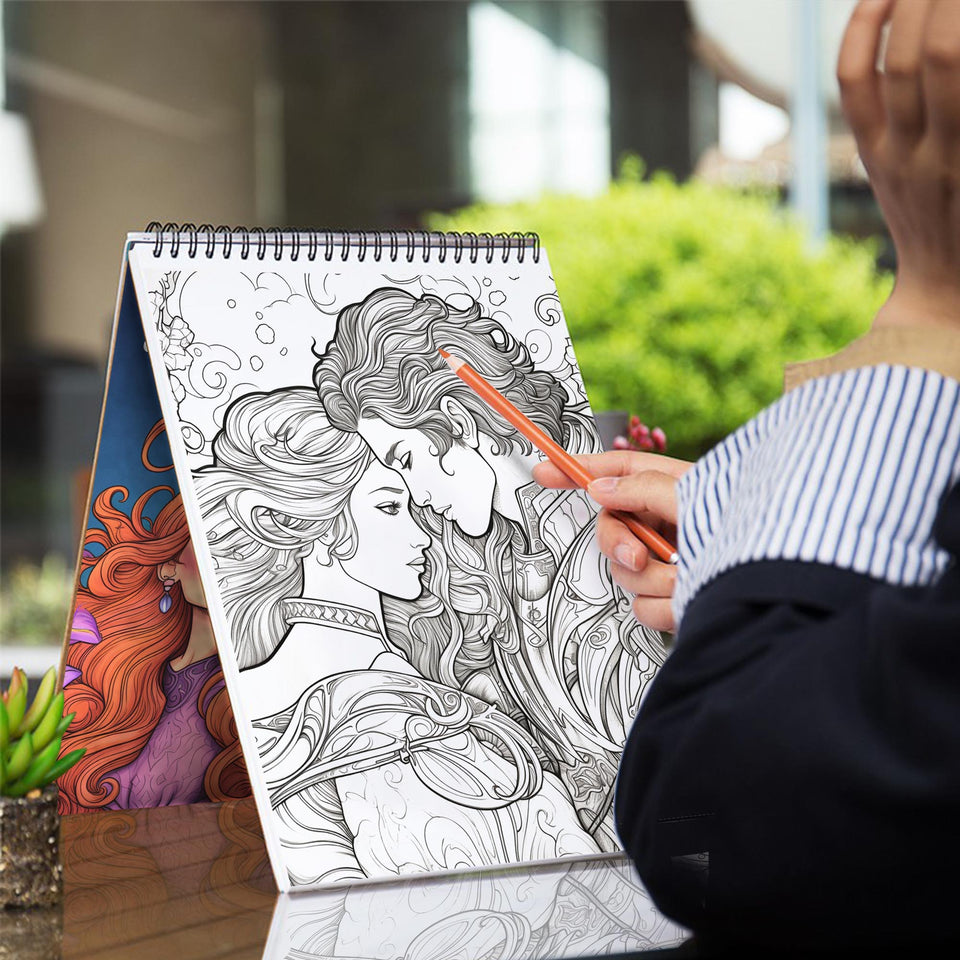 Fantasy Love Spiral Bound Coloring Book: 30 Captivating Coloring Pages, Depicting Love and Romance in a Fantasy World