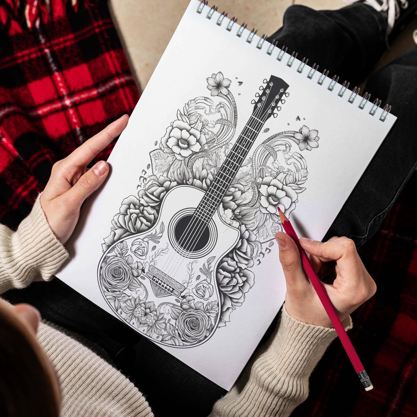 Guitar Spiral Bound Coloring Book: 30 Charming Guitar Coloring Pages for Coloring Enthusiasts to Embrace the Artistry and Soul of Guitars