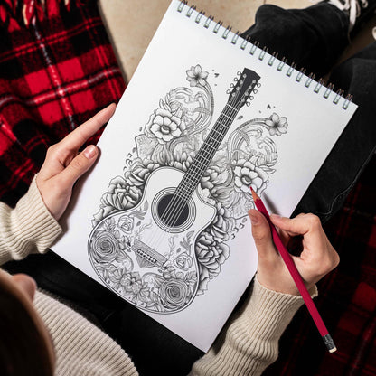 Guitar Spiral Bound Coloring Book: 30 Charming Guitar Coloring Pages for Coloring Enthusiasts to Embrace the Artistry and Soul of Guitars