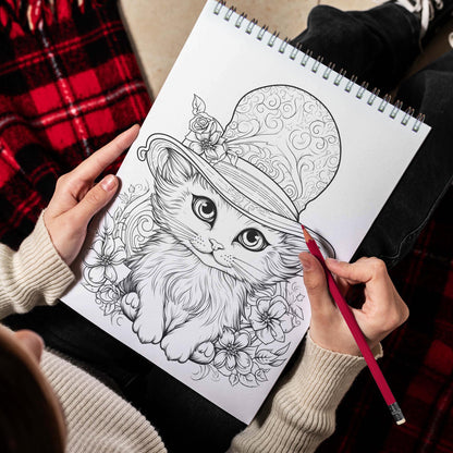 Magical Kitty Witches Spiral-Bound Coloring Book: 30 Captivating Coloring Scenes of Adorable Magical Kitty Witches 