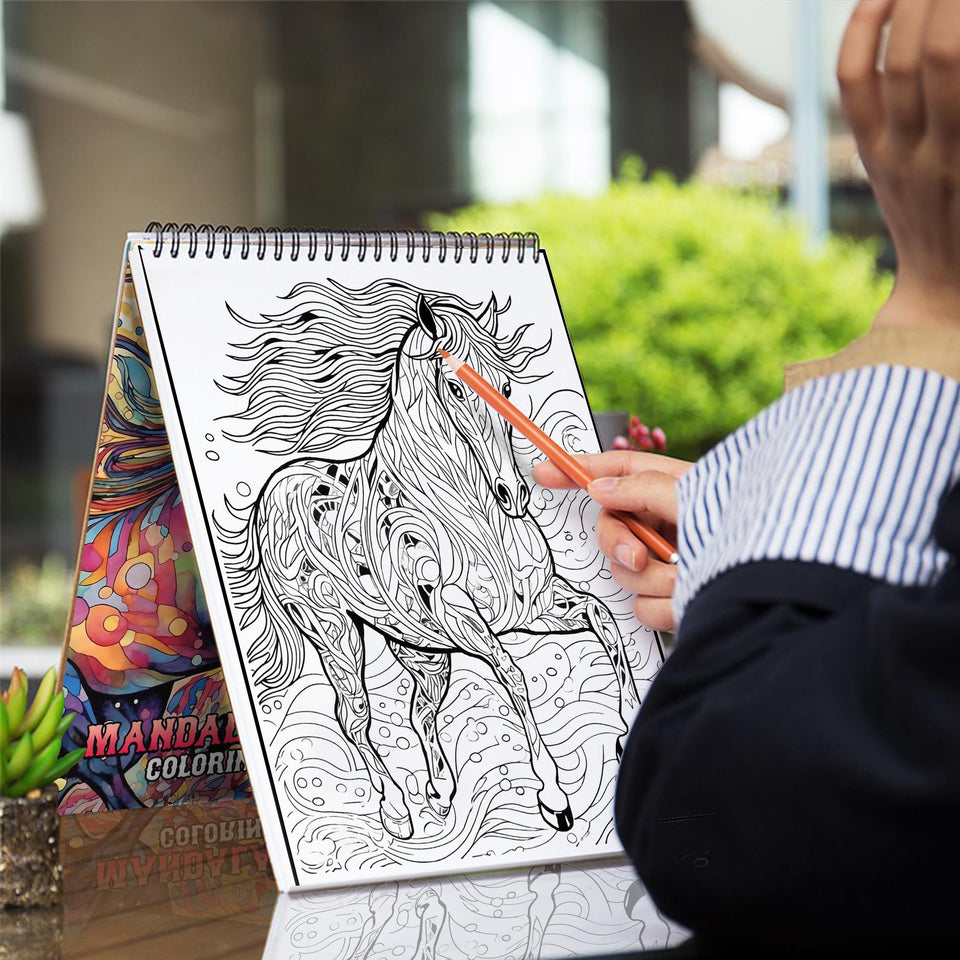 Horse Mandalas Spiral Coloring Book: 30 Majestic Horse Coloring Pages for Horse Lovers to Experience the Beauty and Power of Horses