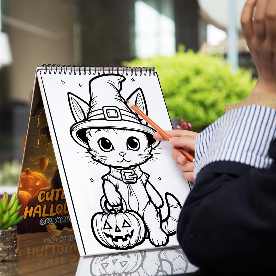 Cute Spooky Halloween Cat Spiral-Bound Coloring Book: Discover 30 Mesmerizing Coloring Pages in the Cute Spooky Halloween Cat Coloring Book for a Bewitching Experience