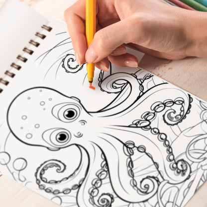 Marine Life Spiral Coloring Book: 30 Pages of Intricate Coloring Artwork, Celebrating Marine Life in all its Splendor