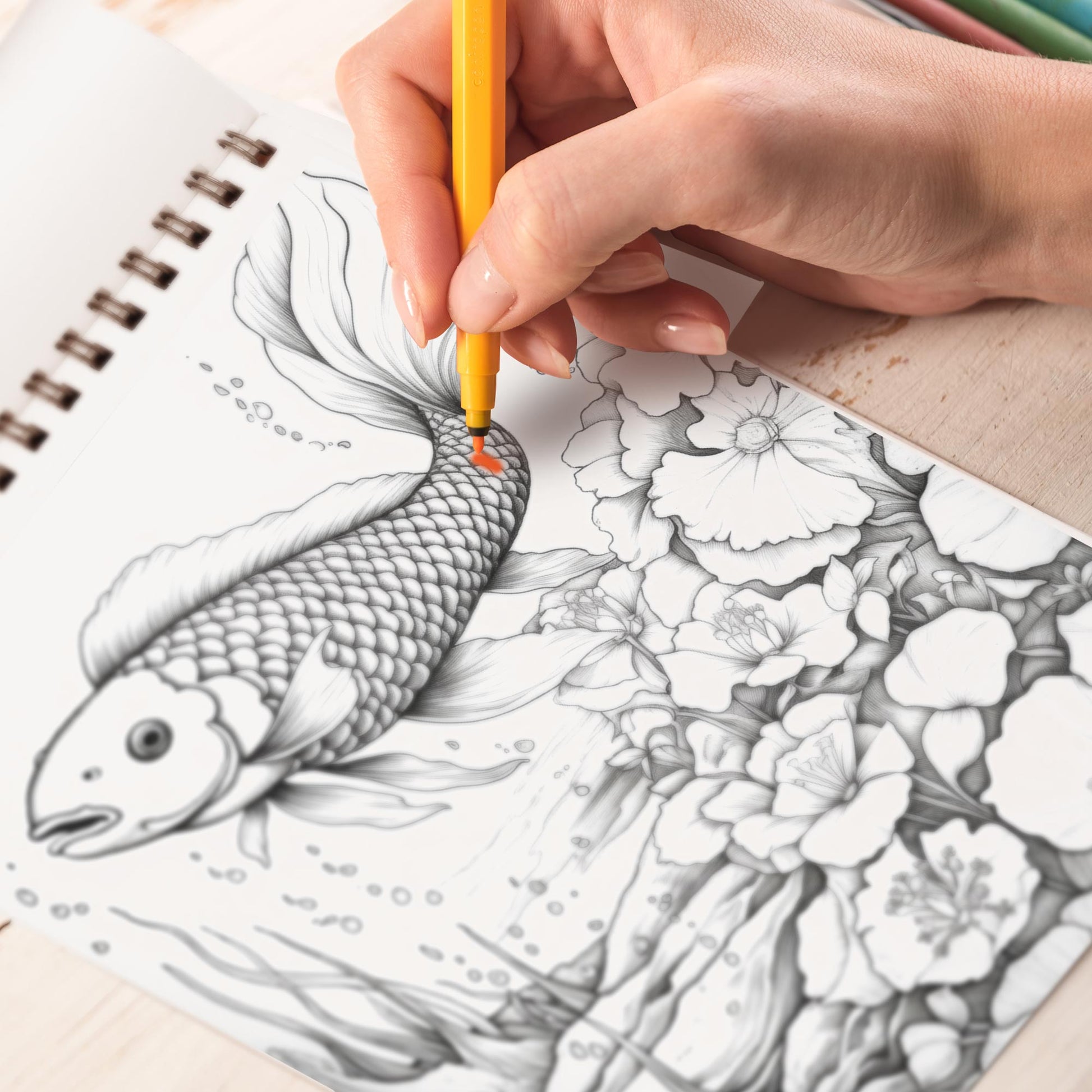 Koi Fish Coloring Book: Unleash Your Creativity with 30 Coloring Pages, Capturing the Harmony and Serenity of Koi Fish in Peaceful Water Gardens