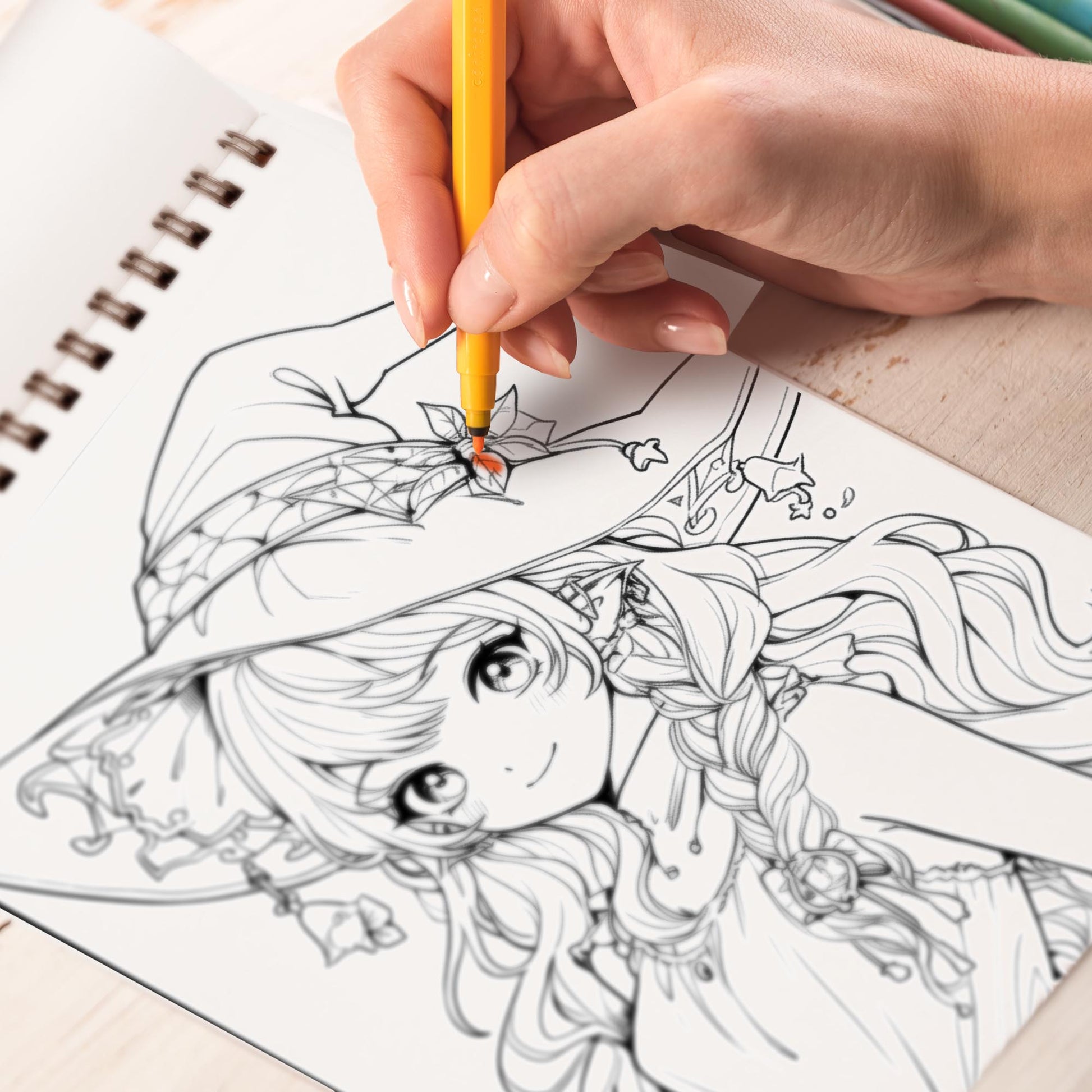 Pretty Witches Spiral-Bound Coloring Book: 30 Captivating Coloring Pages, Offering an Artistic and Reflective Experience 