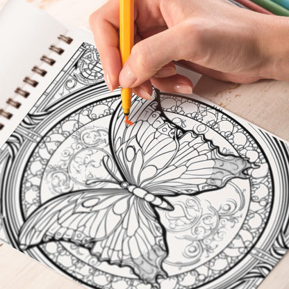 Stained Glass Insects Spiral Bound Coloring Book: 30 Breathtaking Coloring Pages, Showcasing Radiant Insects with Brilliant Colors and Intricate Patterns