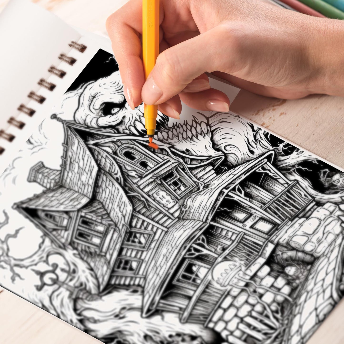Haunted House Spiral Coloring Book: 30 Breathtaking Coloring Pages, Showcasing Haunted Houses with their Creepy Architecture and Haunting Surroundings