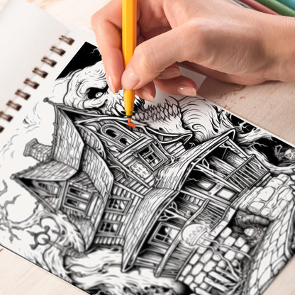 Haunted House Spiral Coloring Book: 30 Breathtaking Coloring Pages, Showcasing Haunted Houses with their Creepy Architecture and Haunting Surroundings