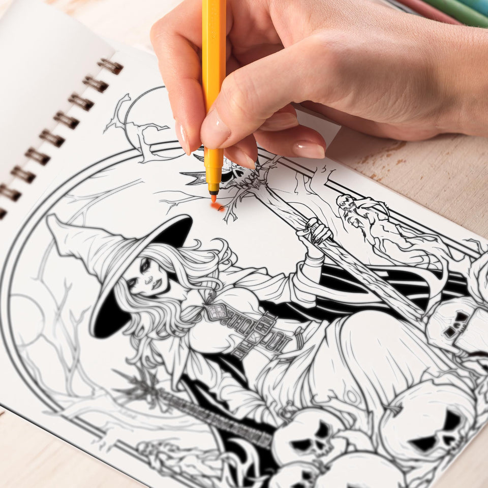 Undead Witch Spiral-Bound Coloring Book: 30 Exquisite Coloring Pages that Showcase the Dark and Magical Aura