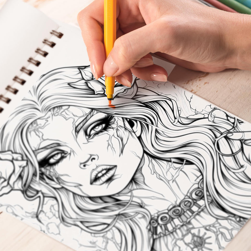 Alluring Undead Spiral-Bound Coloring Book: 30 Charming Coloring Pages for Coloring Enthusiasts to Embrace the Beauty and Darkness of Horror Art