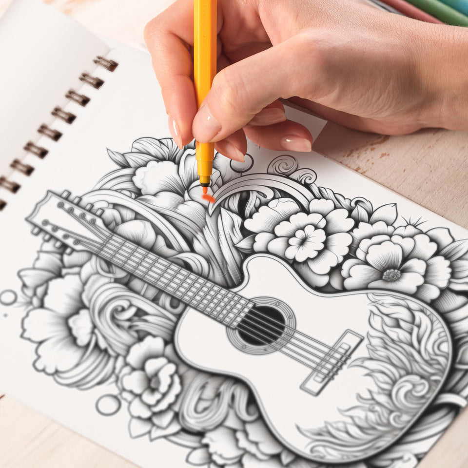 Guitar Spiral Bound Coloring Book: 30 Charming Guitar Coloring Pages for Coloring Enthusiasts to Embrace the Artistry and Soul of Guitars