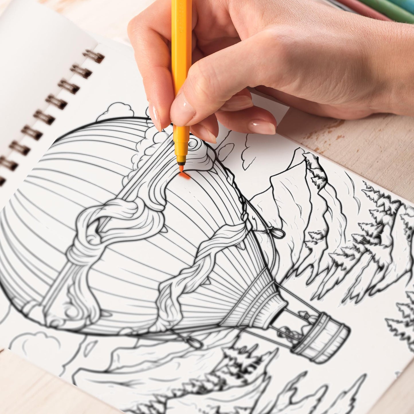 Relaxing Hot-Air Balloon Spiral-Bound Coloring Book: 30 Calming Hot-Air Balloon Designs for Mindful Moments