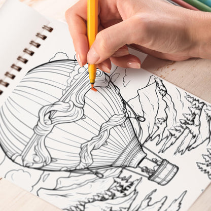 Relaxing Hot-Air Balloon Spiral-Bound Coloring Book: 30 Calming Hot-Air Balloon Designs for Mindful Moments