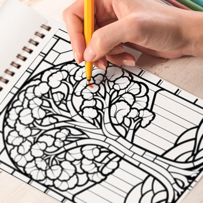 Stained Glass Plants Spiral Coloring Book: 30 Charming Coloring Pages for Coloring Enthusiasts to Embrace the Elegance and Translucency of Stained Glass Plant Illustrations