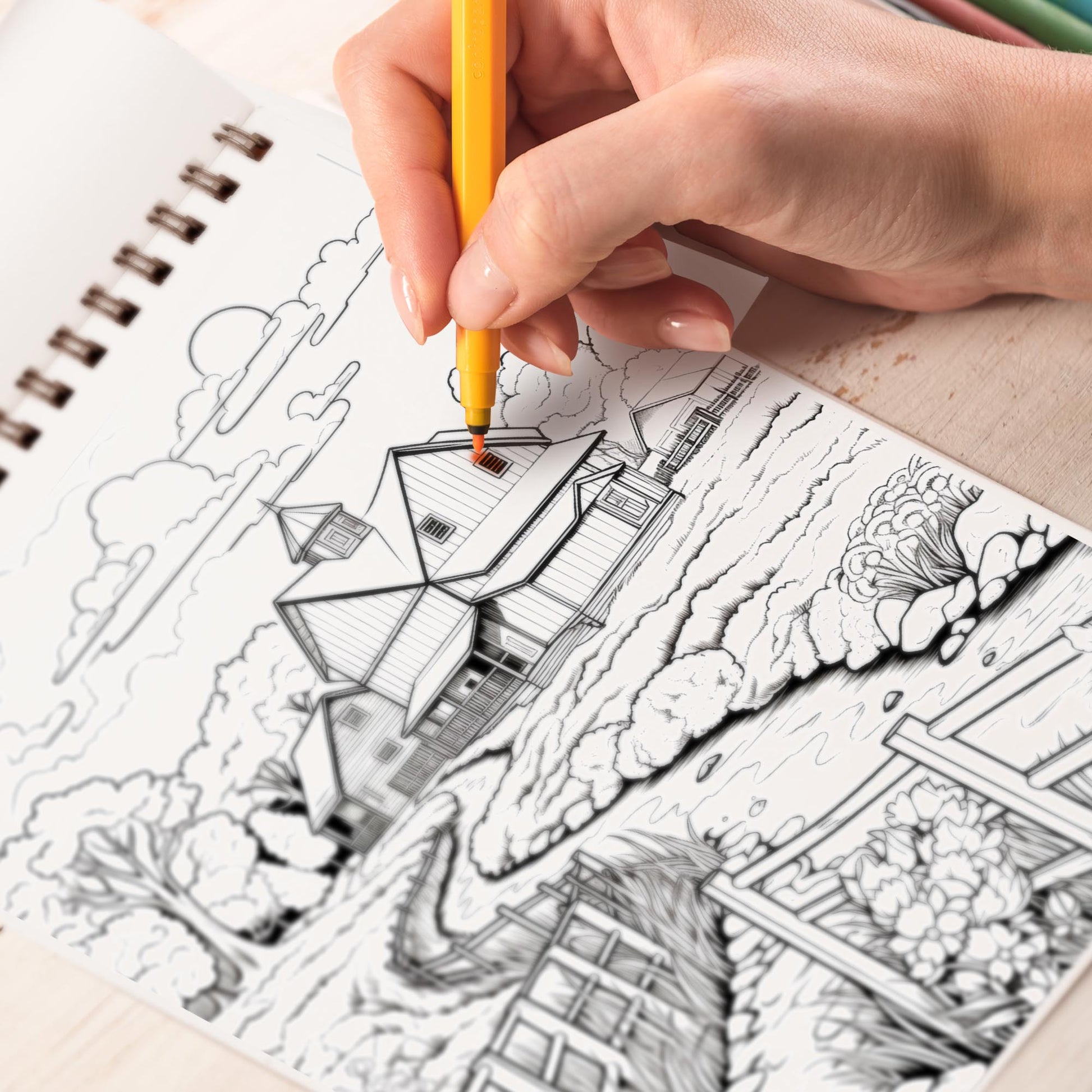 Countryside Life Spiral Coloring Book: 30 Exquisite Coloring Pages that Showcase the Scenic Landscapes and Charming Elements of Rural Life