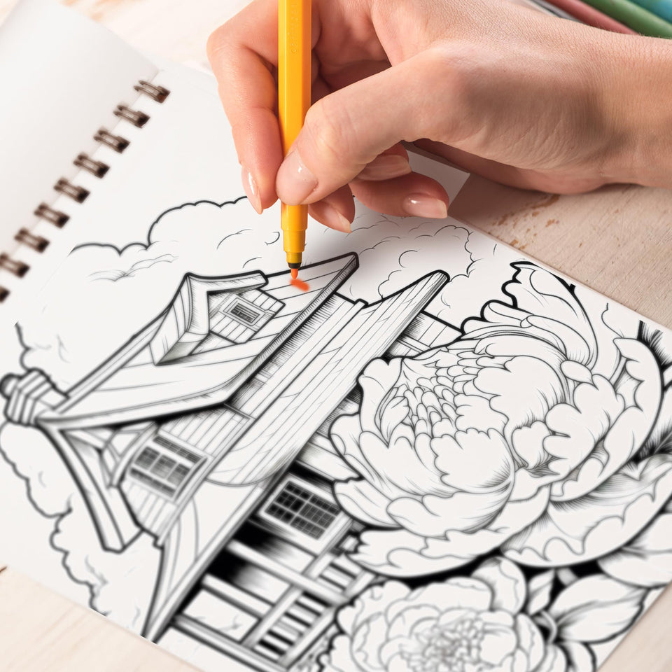 Blooming House Spiral Coloring Book: 30 Serene Coloring Pages, Celebrating the Beauty of Blooming Houseplants and Floral Delights