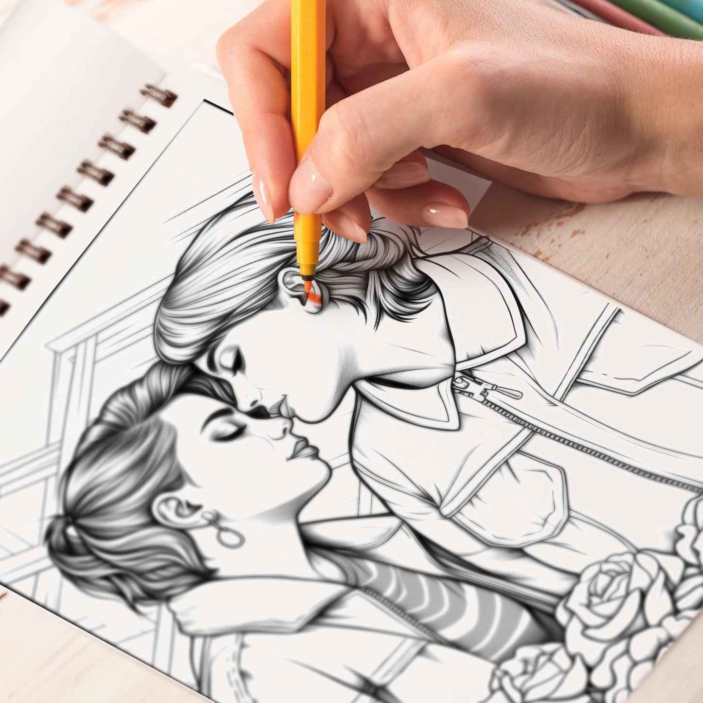 Lesbian Romance Spiral Bound Coloring Book: 30 Charming Pages Filled with Heartfelt Moments of Lesbian Romance