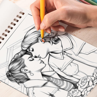 Lesbian Romance Spiral Bound Coloring Book: 30 Charming Pages Filled with Heartfelt Moments of Lesbian Romance