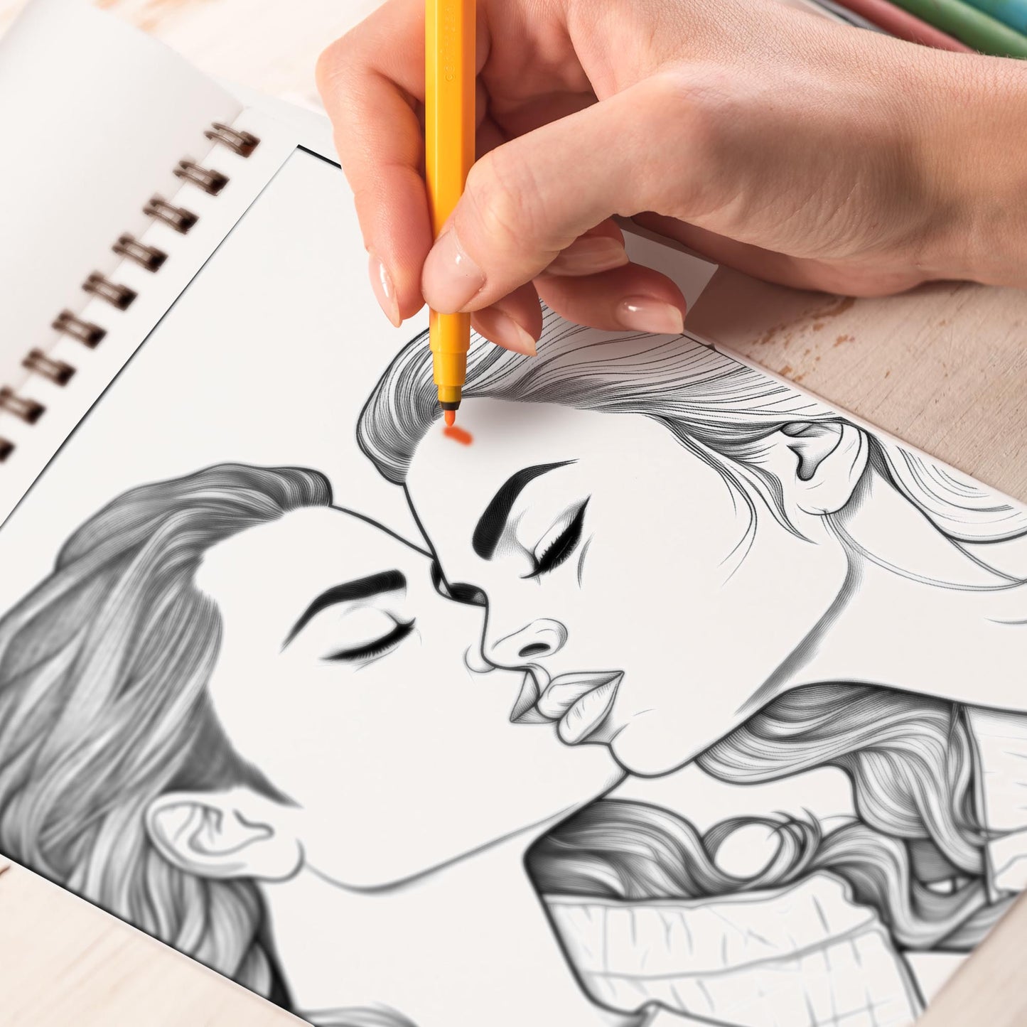 Girl Love Passion Spiral Bound Coloring Book: 30 Captivating Coloring Scenes of Passionate Couples.