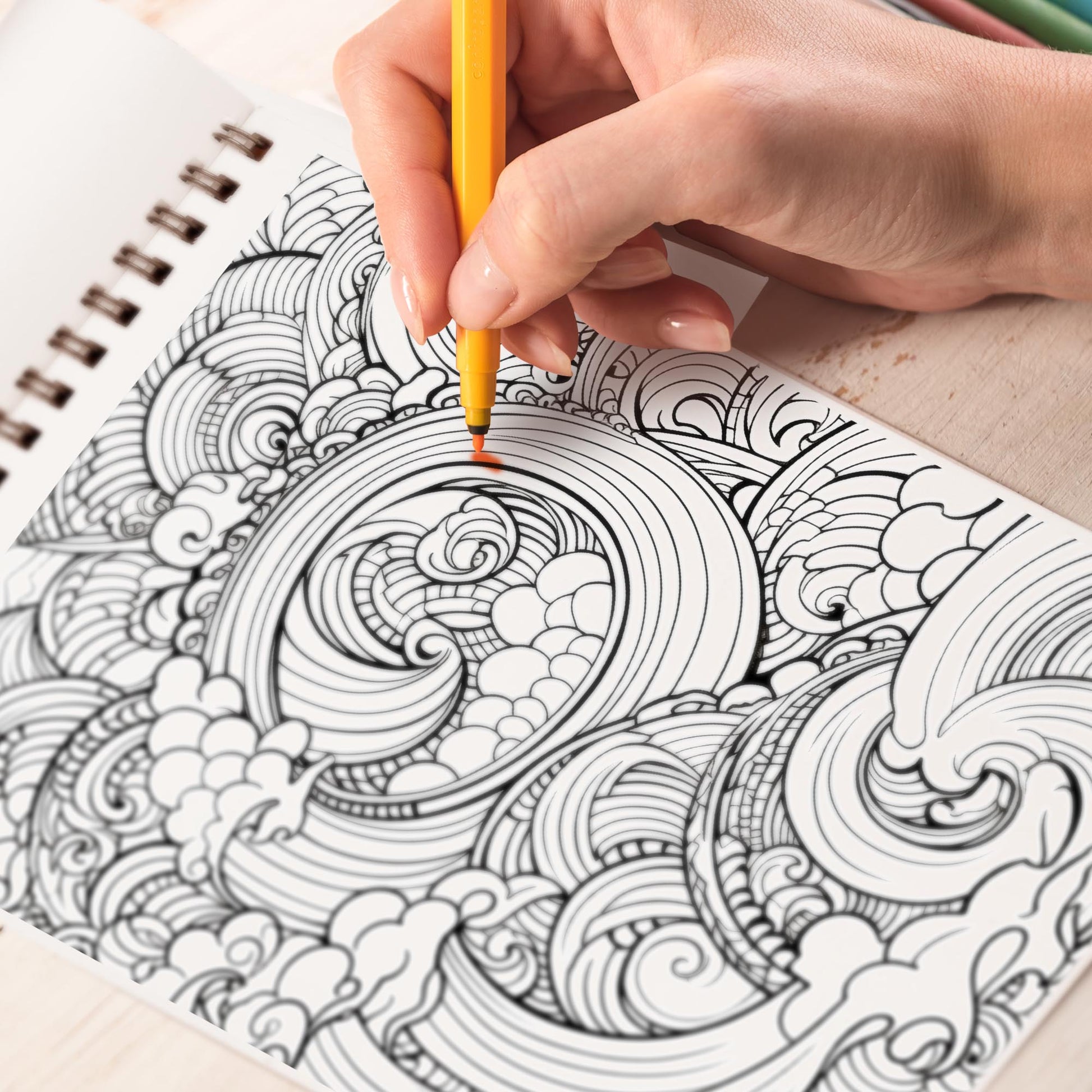 Sea Wave Patterns Spiral Bound Coloring Book: 30 Mesmerizing Coloring Pages for Art Enthusiasts to Create Harmonious and Relaxing Artwork