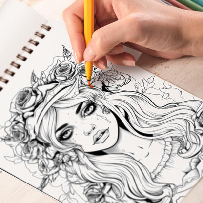 Shadowed Seductress Spiral-Bound Coloring Book: 30 Coloring Pages for Gothic Art Enthusiasts to Unleash Their Creative Expression 