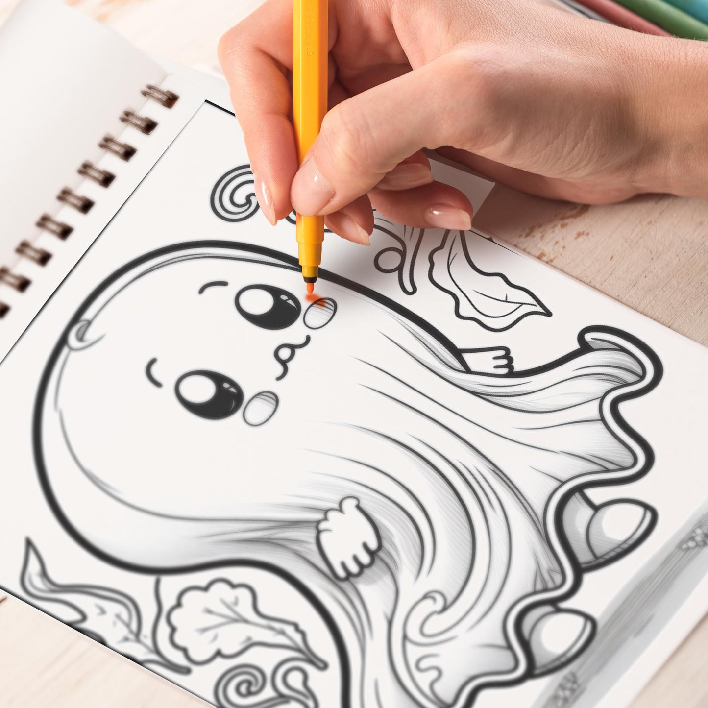 Cute Ghost Spiral-Bound Coloring Book: Embark on a Coloring Journey with 30 Page Featuring Cute Ghosts in Playful and Magical Settings
