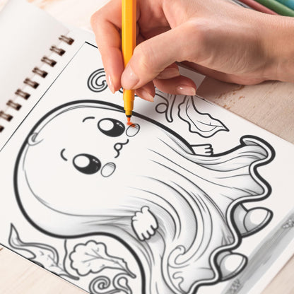 Cute Ghost Spiral-Bound Coloring Book: Embark on a Coloring Journey with 30 Page Featuring Cute Ghosts in Playful and Magical Settings