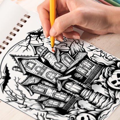 Cursed House Spiral-Bound Coloring Book: 30 Charming Pages of Haunted House Scenes.