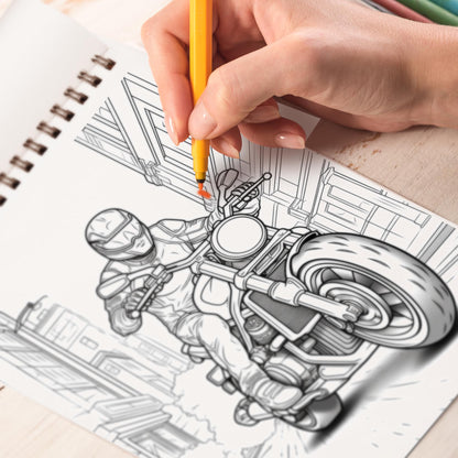 Racing Motorcycle Spiral Coloring Book: Indulge in 30 Whimsical Coloring Pages, Featuring Speedy Racing Motorcycles with Striking Designs