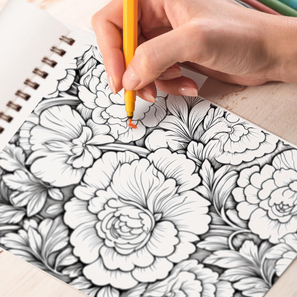 Floral Pattern Spiral Coloring Book: Immerse Yourself in the Delicate Art of Floral Patterns with 30 Captivating Coloring Pages