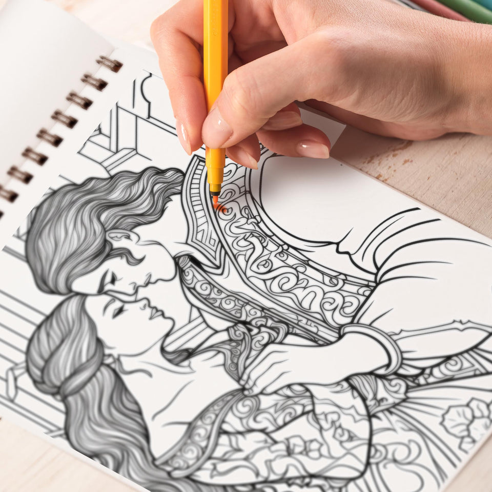 Fantasy Love Spiral Bound Coloring Book: 30 Captivating Coloring Pages, Depicting Love and Romance in a Fantasy World