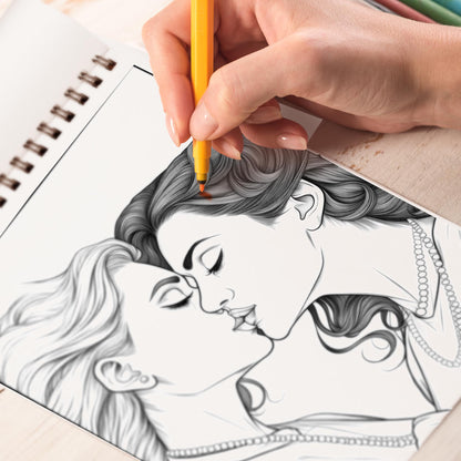 Lesbian Love's Spectrum Spiral Bound Coloring Book: 30 Charming Pages Filled with Heartfelt Moments of Lesbian Romance and Inclusivity