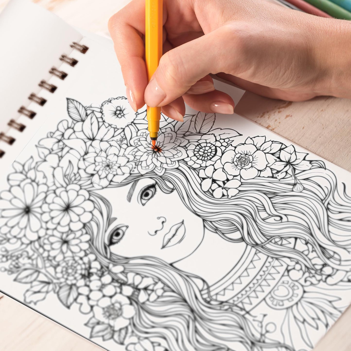 Hippie Girls Spiral Bound Coloring Book: 30 Whimsical Coloring Pages of Hippie Girls