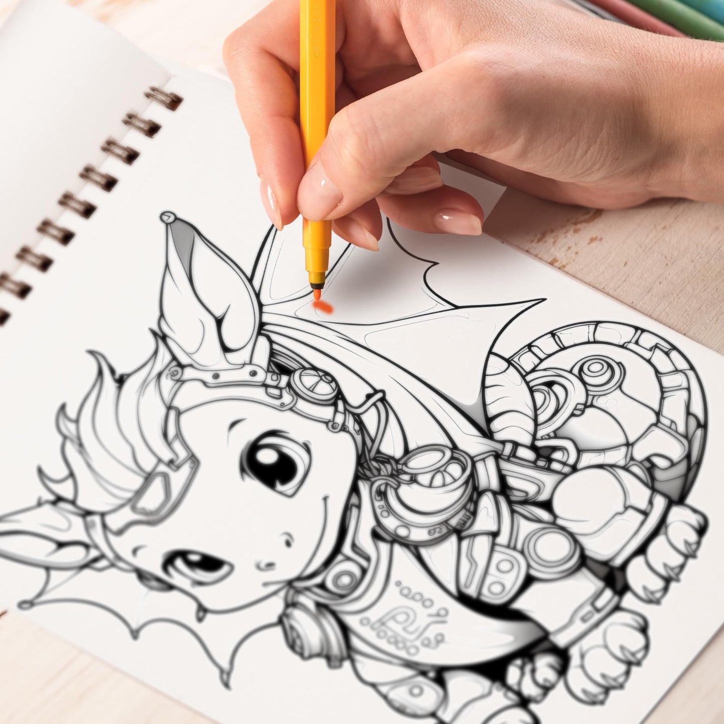 Baby Steampunk Dragon Spiral Bound Coloring Book: 30 Whimsical Coloring Pages of Baby Steampunk Dragons