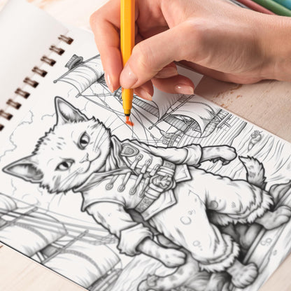 Pirate Cat Coloring Book (Grayscale) Spiral Bound Coloring Book: 30 Charming Pages for Coloring Enthusiasts to Embrace the Shadows, Textures, and Details of the Pirate Cat's Adventures
