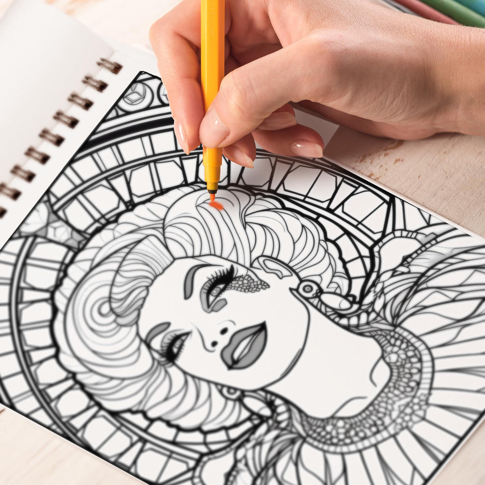 Stained Glass Drag Queen Spiral Bound Coloring Book: 30 Stained Glass-Inspired Illustrations of Drag Queens, Fostering Empowerment and Glamour