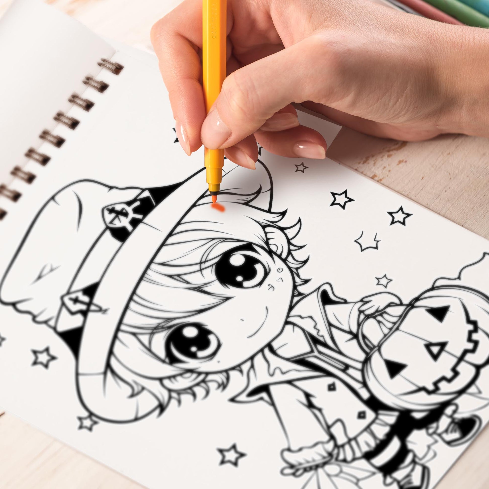 Cute Chibi Halloween Witchy Spiral-Bound Coloring Book: 30 Captivating Coloring Scenes of Cute Chibi Halloween Witches, Ready for Your Artistic Touch