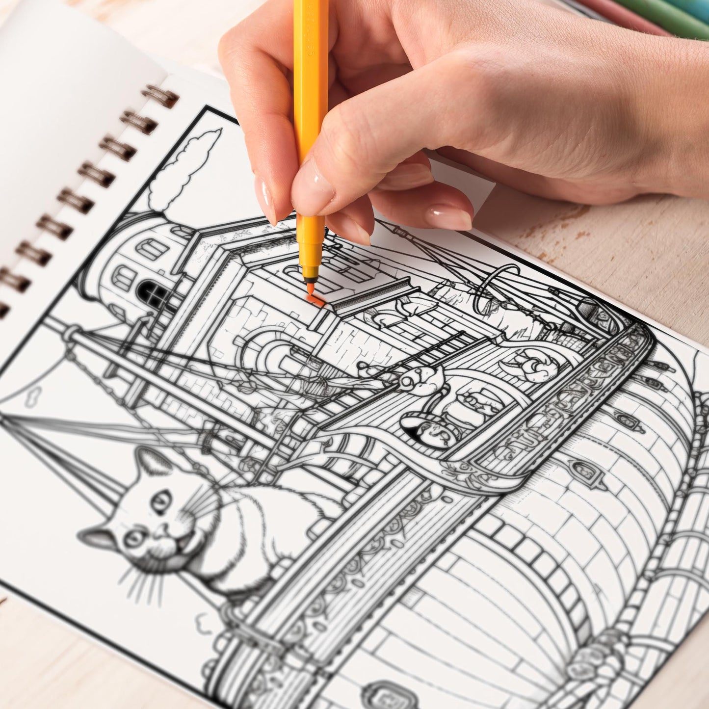 Cat In Multiverse Spiral-Bound Coloring Book: 30 Whimsical Illustrations of Cats Journeying through the Cosmos