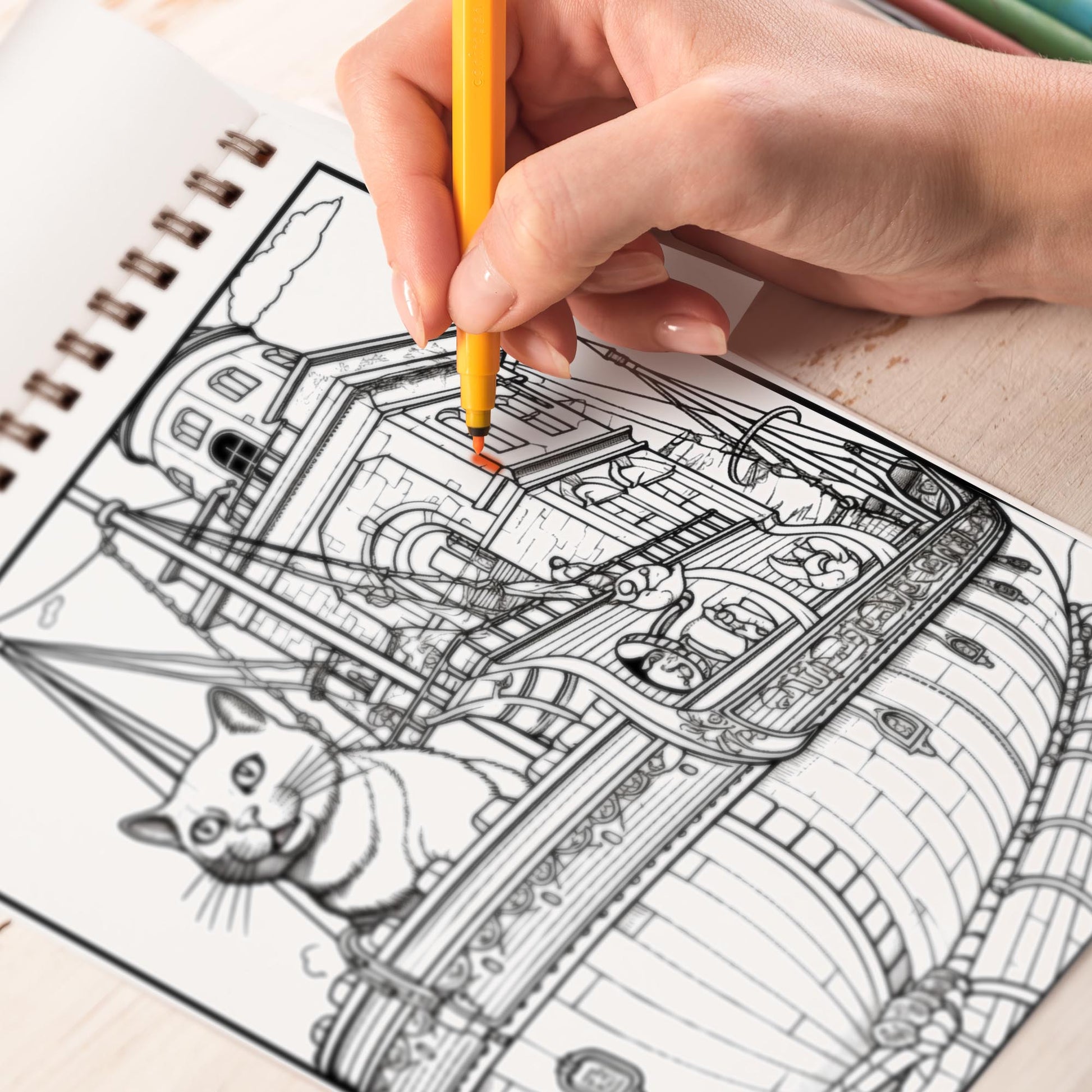 Cat In Multiverse Spiral-Bound Coloring Book: 30 Whimsical Illustrations of Cats Journeying through the Cosmos