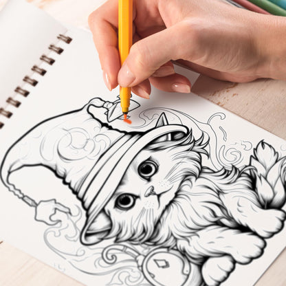 Halloween Kitty Spiral-Bound Coloring Book: 30 Artistic Coloring Pages Inspired by the Whimsy of Halloween Kitties. 