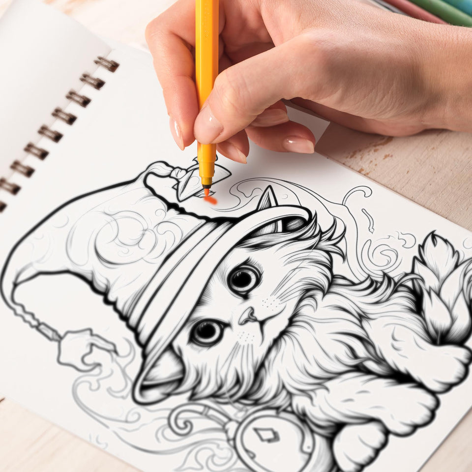 Halloween Kitty Spiral-Bound Coloring Book: 30 Artistic Coloring Pages Inspired by the Whimsy of Halloween Kitties. 