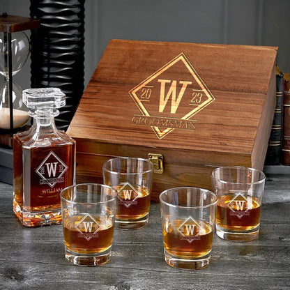 Personalised Engraved Decanter Set with wooden box, Premium gift for Best Man