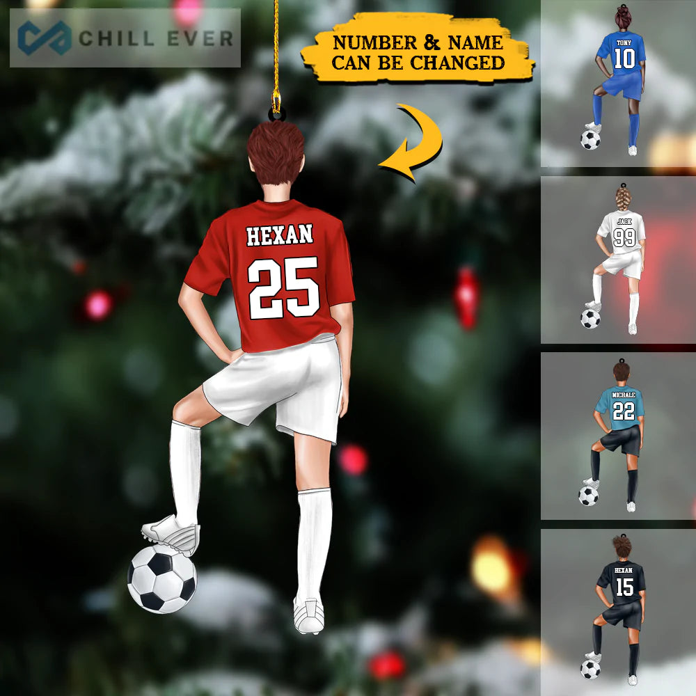 Personalized soccer player Christmas Ornament, Custom Shape Ornament Decor CTH01