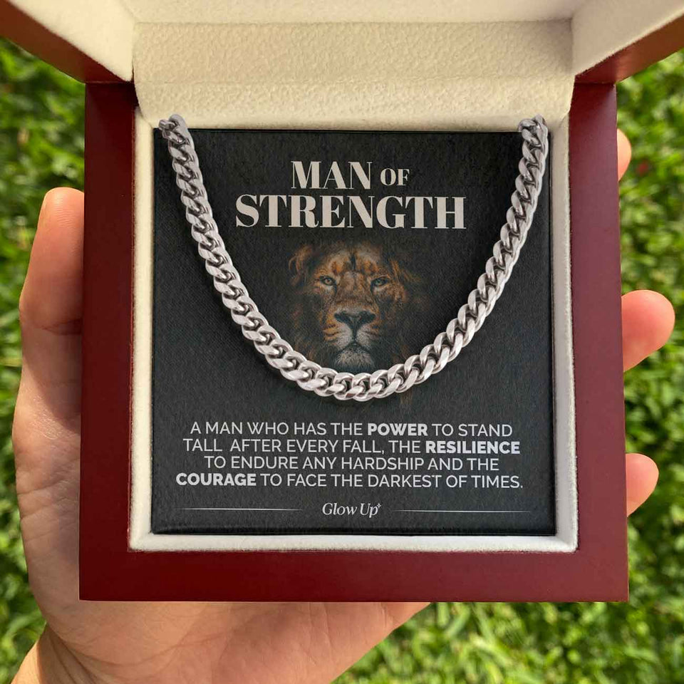 Pamaheart- Man Of Strength - Stand Tall - Cuban Link Chain Necklace, Gift For Man, Husband, Gift For Birthday, Christmas